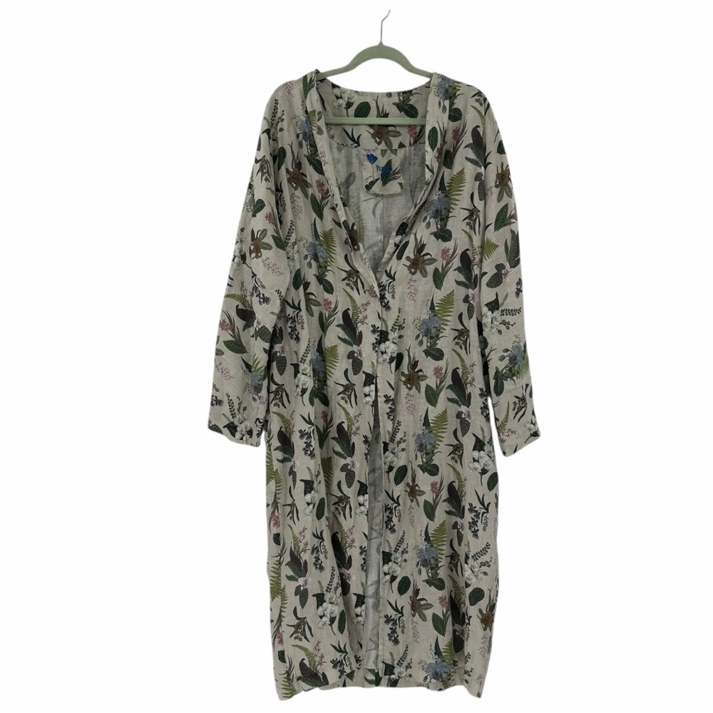 Yuvita Maxi Length Linen‎ Lagenlook Oversized Boxy Spring  Floral Coat One Size
